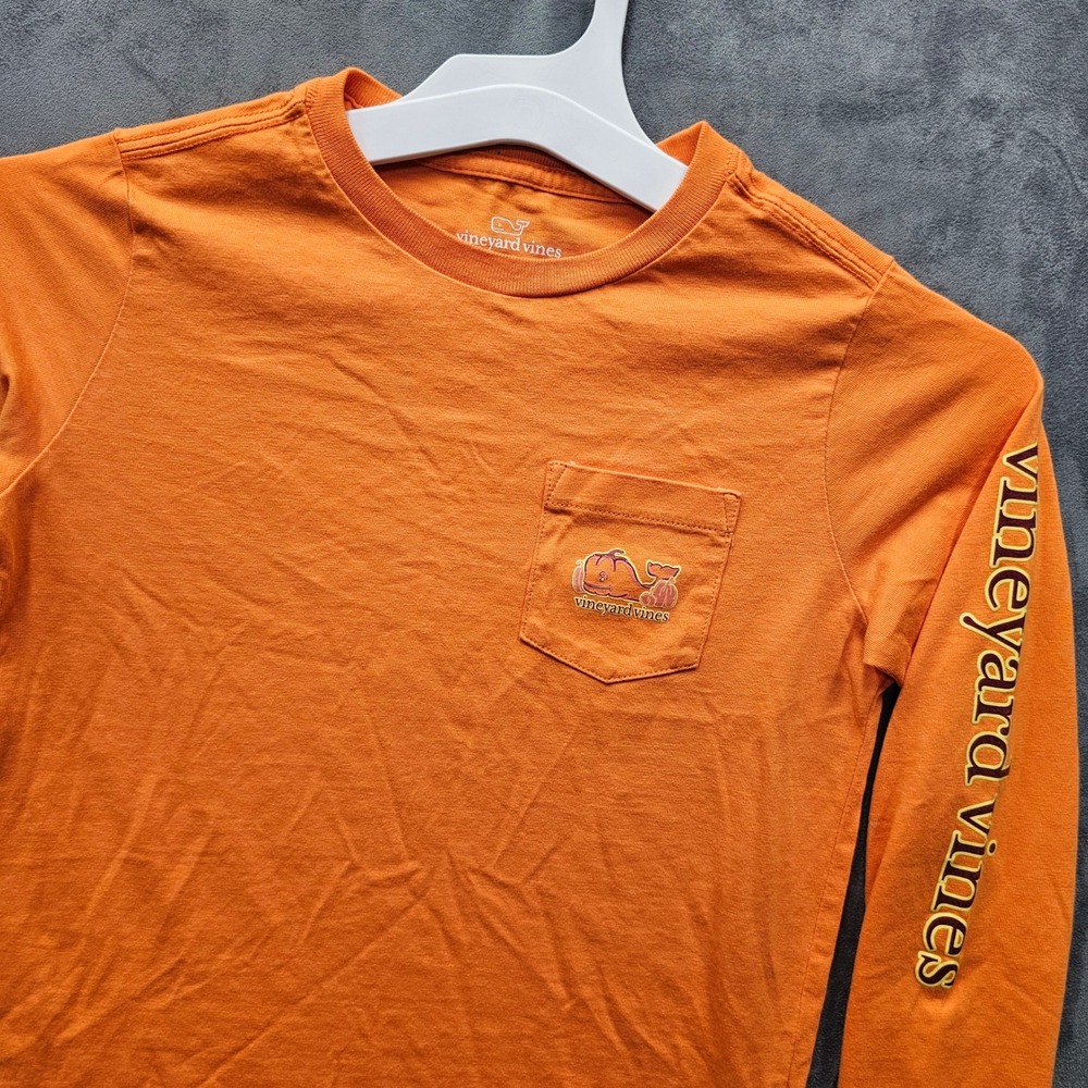 Vineyard Vines Kids Orange Pumpkin Whale Long Sleeve Pocket T-Shirt Size 6